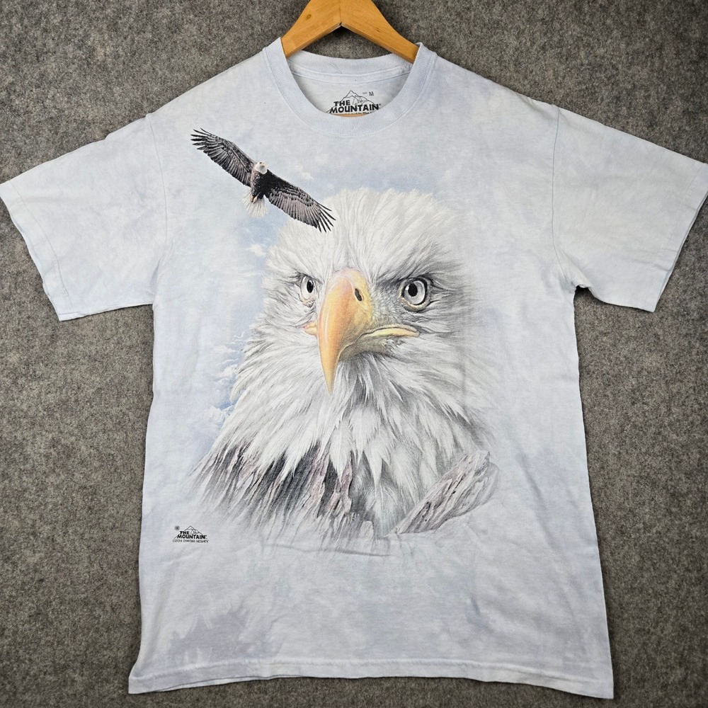 The Mountain T Shirt Mens Medium Blue Bald Eagle Graphic Tie Dye Nature USA